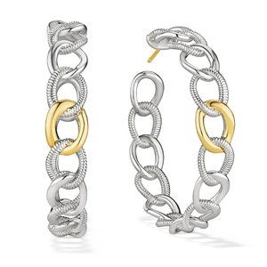 New / Judith Ripka / Eternity Interlocking Multilink Hoop Earrings /18K Gold-SS